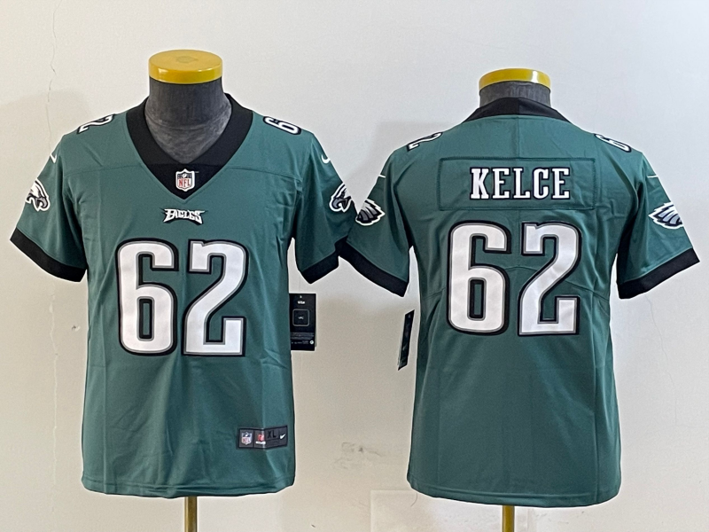 Youth 2025 Philadelphia Eagles #62 Kelce green Nike NFL jersey style 1->youth nfl jersey->Youth Jersey